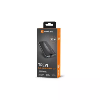 Power banka Natec TREVI SLIM Q V2 10000mAh, 2X USB-A 18W, 1X USB-C 20W, USB-C - USB0-C kabel, černá Power banka Natec TREVI SLIM Q V2 10000mAh, 2X USB-A 18W, 1X USB-C 20W, USB-C - USB0-C kabel, černá