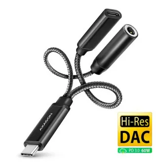 AXAGON ADA-HCPD, USB-C na 3.5mm jack - Hi-Res DAC audio adaptér, 384kHz/32bit, stereo, PD 60W 3A AXAGON ADA-HCPD, USB-C na 3.5mm jack - Hi-Res DAC audio adaptér, 384kHz/32bit, stereo, PD 60W 3A
