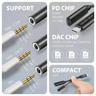 AXAGON ADA-HCPD, USB-C na 3.5mm jack - Hi-Res DAC audio adaptér, 384kHz/32bit, stereo, PD 60W 3A AXAGON ADA-HCPD, USB-C na 3.5mm jack - Hi-Res DAC audio adaptér, 384kHz/32bit, stereo, PD 60W 3A