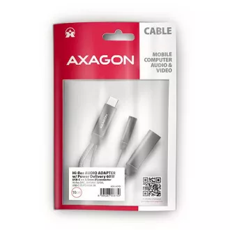 AXAGON ADA-HCPD, USB-C na 3.5mm jack - Hi-Res DAC audio adaptér, 384kHz/32bit, stereo, PD 60W 3A AXAGON ADA-HCPD, USB-C na 3.5mm jack - Hi-Res DAC audio adaptér, 384kHz/32bit, stereo, PD 60W 3A