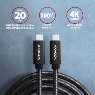 AXAGON BUCM32-CM05AB, SPEED+ kabel USB-C <-> USB-C, 0.5m, USB 20Gbps, PD 100W 5A, 4K HD, ALU, oplet AXAGON BUCM32-CM05AB, SPEED+ kabel USB-C <-> USB-C, 0.5m, USB 20Gbps, PD 100W 5A, 4K HD, ALU, oplet