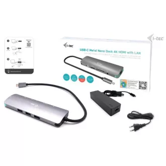 i-tec USB-C Metal Nano Docking Station 4K HDMI LAN, Power Delivery 100 W + Charger 100W (bundle) i-tec USB-C Metal Nano Docking Station 4K HDMI LAN, Power Delivery 100 W + Charger 100W (bundle)