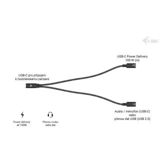 i-tec USB-C Cable Splitter Audio/Data, Power Delivery 100W