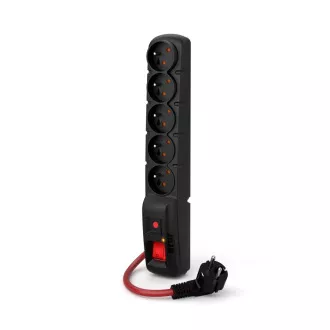 Acar F5 5m kabel, 5 zásuvek, přepěťová ochrana, max.proud 16A, černý Acar F5 5m kabel, 5 zásuvek, přepěťová ochrana, max.proud 16A, černý