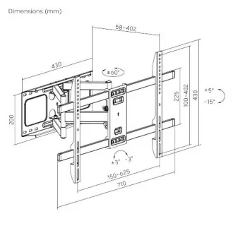 Výsuvný držák Brateck LPA69-466 pro TV 37"-80" 60kg polohovatelný nástěnný Heavy Duty