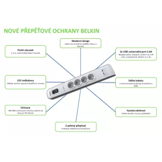 BELKIN SurgeStrip přep.ochrana,4 zásuvky,525J,2M BELKIN SurgeStrip přep.ochrana,4 zásuvky,525J,2M