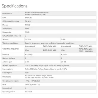 Mikrotik RBcAPGi-5acD2nD, 2,4/5GHz 802.11b/g/n/ac AP/HotSpot cAP ac Mikrotik RBcAPGi-5acD2nD, 2,4/5GHz 802.11b/g/n/ac AP/HotSpot cAP ac
