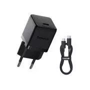 Baseus Palm Fast Nabíječka USB-C 20W + Datový Kabel USB-C/USB-C 1m Black