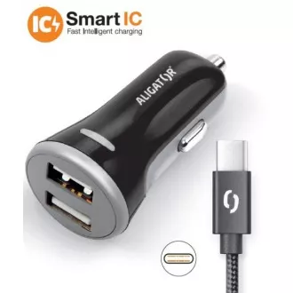 ALIGATOR Chytrá nabíječka do auta 3.4A, 2xUSB, smart IC, černá, USB-C kabel ALIGATOR Chytrá nabíječka do auta 3.4A, 2xUSB, smart IC, černá, USB-C kabel