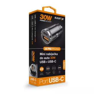 Aligator mini nabíječka do auta Power Delivery 30W, USB-C + USB-A Aligator mini nabíječka do auta Power Delivery 30W, USB-C + USB-A