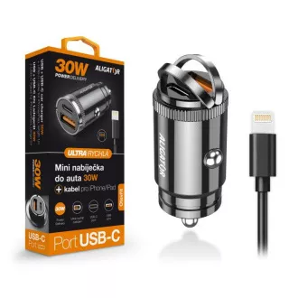 Aligator mini nabíječka do auta Power Delivery 30W,USB-C + USB-A, USB-C kabel pro iPhone/iPad Aligator mini nabíječka do auta Power Delivery 30W,USB-C + USB-A, USB-C kabel pro iPhone/iPad