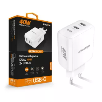 Chytrá síťová nabíječka ALIGATOR Power Delivery 40W, 2xUSB-C, bílá Chytrá síťová nabíječka ALIGATOR Power Delivery 40W, 2xUSB-C, bílá