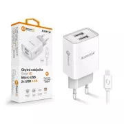 Chytrá síťová nabíječka ALIGATOR 2,4A, 2xUSB, smart IC, bílá, micro USB kabel
