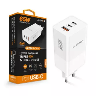 Aligator nabíječka PD65W, 2USB-C, 1xUSB-A, bílá Aligator nabíječka PD65W, 2USB-C, 1xUSB-A, bílá