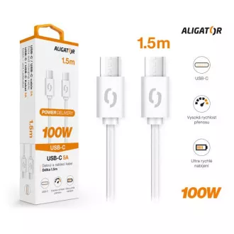 Datový kabel ALIGATOR POWER 100W, USB-C/USB-C 5A, 1,5m bílý Datový kabel ALIGATOR POWER 100W, USB-C/USB-C 5A, 1,5m bílý