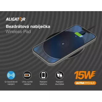 ALIGATOR bezdrátová nabíječka Aligator Pad 15W černá ALIGATOR bezdrátová nabíječka Aligator Pad 15W černá