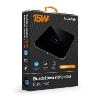 ALIGATOR bezdrátová nabíječka Aligator Pure-Pad 15W, černá ALIGATOR bezdrátová nabíječka Aligator Pure-Pad 15W, černá