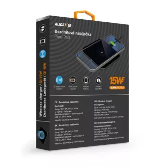 ALIGATOR bezdrátová nabíječka Aligator Pure-Pad 15W, černá ALIGATOR bezdrátová nabíječka Aligator Pure-Pad 15W, černá
