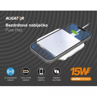 ALIGATOR bezdrátová nabíječka Aligator Pure-Pad 15W, bílá ALIGATOR bezdrátová nabíječka Aligator Pure-Pad 15W, bílá