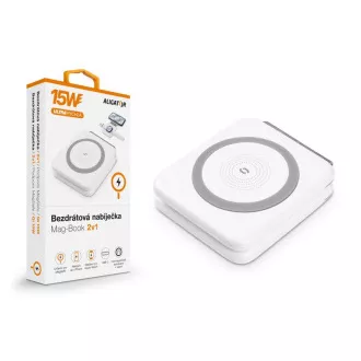 Bezdrátová nabíječka ALIGATOR Mag-Book 2v1, určeno pro MagSafe a nabíjení Apple Watch, 15W, bílá Bezdrátová nabíječka ALIGATOR Mag-Book 2v1, určeno pro MagSafe a nabíjení Apple Watch, 15W, bílá