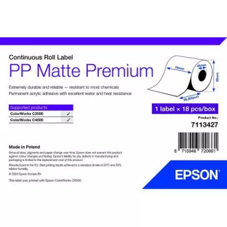 PP Matte Label Premium, Cont. Roll, 76mm x 29mm PP Matte Label Premium, Cont. Roll, 76mm x 29mm