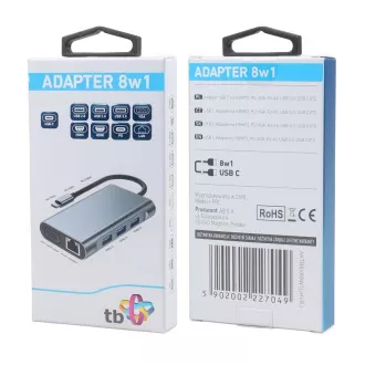 TB Touch USB C 8v1 - HDMI 2x, USB, VGA, RJ45, PD TB Touch USB C 8v1 - HDMI 2x, USB, VGA, RJ45, PD
