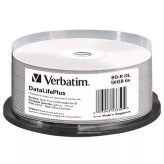 Verbatim BD-R, DL+ Wide Thermal Printable No Id Surface Hard Coat, 50GB, spindle, 43750, 6x, 25-pack, pro archivaci dat Verbatim BD-R, DL+ Wide Thermal Printable No Id Surface Hard Coat, 50GB, spindle, 43750, 6x, 25-pack, pro archivaci dat