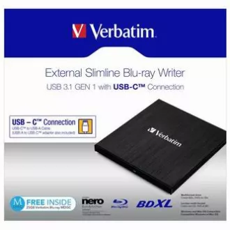 Verbatim externí Blu-Ray mechanika, 43889, USB 3.1, USB-C, ZDARMA 25GB MDISC Verbatim externí Blu-Ray mechanika, 43889, USB 3.1, USB-C, ZDARMA 25GB MDISC