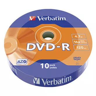 Verbatim DVD-R, Matt Silver, 43729, 4.7GB, 16x, cake box, 10-pack, bez možnosti potisku, 12cm, pro archivaci dat Verbatim DVD-R, Matt Silver, 43729, 4.7GB, 16x, cake box, 10-pack, bez možnosti potisku, 12cm, pro archivaci dat