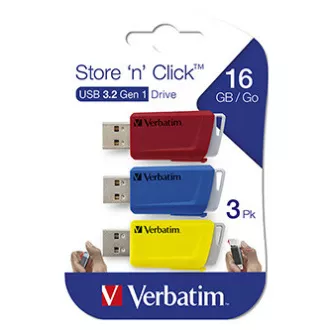 Verbatim USB flash disk, USB 3.0, 16GB, Store N Click, mix barev, 49306, USB A, s výsuvným konektorem, 3ks Verbatim USB flash disk, USB 3.0, 16GB, Store N Click, mix barev, 49306, USB A, s výsuvným konektorem, 3ks
