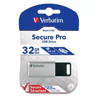 Verbatim USB flash disk, USB 3.0, 32GB, Secure Pro, Store N Go, stříbrný, 98665, USB A, AES 256-bit šifrování Verbatim USB flash disk, USB 3.0, 32GB, Secure Pro, Store N Go, stříbrný, 98665, USB A, AES 256-bit šifrování