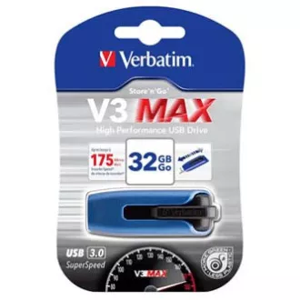 Verbatim USB flash disk, USB 3.0, 32GB, V3 MAX, Store N Go, modrý, 49806, USB A, s výsuvným konektorem Verbatim USB flash disk, USB 3.0, 32GB, V3 MAX, Store N Go, modrý, 49806, USB A, s výsuvným konektorem