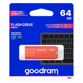 Goodram USB flash disk, USB 3.0, 64GB, UME3, oranžový, UME3-0640O0R11, USB A, s krytkou Goodram USB flash disk, USB 3.0, 64GB, UME3, oranžový, UME3-0640O0R11, USB A, s krytkou