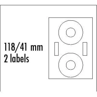 Logo etikety na CD 118/41mm, A4, matné, bílé, 2 etikety, 2 proužky, 140g/m2, baleno po 25 ks, pro inkoustové a laserové tiskárny Logo etikety na CD 118/41mm, A4, matné, bílé, 2 etikety, 2 proužky, 140g/m2, baleno po 25 ks, pro inkoustové a laserové tiskárny