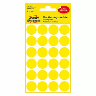 Avery Zweckform etikety 18mm, žluté, 24 etiket, značkovací, baleno po 4 ks, 3007, pro ruční popis Avery Zweckform etikety 18mm, žluté, 24 etiket, značkovací, baleno po 4 ks, 3007, pro ruční popis