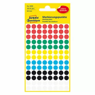 Avery Zweckform etikety 8mm, barevné, 104 etiket, značkovací, snímatelné, baleno po 4 ks, 3090, pro ruční popis