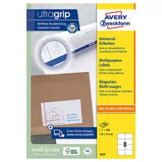 Avery Zweckform etikety 105mm x 74mm, A4, bílé, 8 etiket, baleno po 100 ks, 3427, pro laserové a inkoustové tiskárny, kopírky Avery Zweckform etikety 105mm x 74mm, A4, bílé, 8 etiket, baleno po 100 ks, 3427, pro laserové a inkoustové tiskárny, kopírky