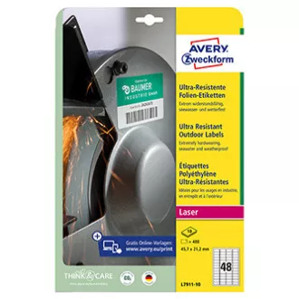 Avery Zweckform etikety 45.7mm x 21.2mm, A4, bílé, 48 etiket, velmi odolné, baleno po 10 ks, L7911-10, pro laserové tiskárny a kop Avery Zweckform etikety 45.7mm x 21.2mm, A4, bílé, 48 etiket, velmi odolné, baleno po 10 ks, L7911-10, pro laserové tiskárny a kop