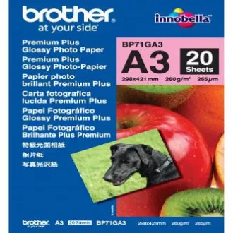 Brother Glossy Photo Paper, BP71GA3, foto papír, lesklý, bílý, A3, 260 g/m2, 20 ks, inkoustový Brother Glossy Photo Paper, BP71GA3, foto papír, lesklý, bílý, A3, 260 g/m2, 20 ks, inkoustový
