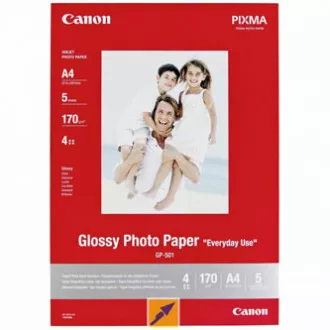 Canon Glossy Photo Paper, GP-501, foto papír, lesklý, GP-501 typ 0775B076, bílý, 21x29,7cm, A4, 200 g/m2, 5 ks, inkoustový Canon Glossy Photo Paper, GP-501, foto papír, lesklý, GP-501 typ 0775B076, bílý, 21x29,7cm, A4, 200 g/m2, 5 ks, inkoustový