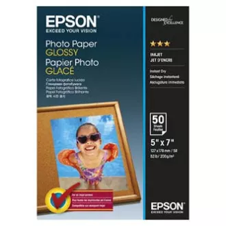 Epson Glossy Photo Paper, C13S042545, foto papír, lesklý, bílý, 13x18cm, 200 g/m2, 50 ks, inkoustový Epson Glossy Photo Paper, C13S042545, foto papír, lesklý, bílý, 13x18cm, 200 g/m2, 50 ks, inkoustový