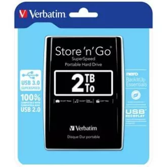 Verbatim externí pevný disk, Store N Go, 2.5", USB 3.0 (3.2 Gen 1), 2TB, 53177, černý Verbatim externí pevný disk, Store N Go, 2.5", USB 3.0 (3.2 Gen 1), 2TB, 53177, černý