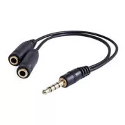 Audio redukce, Jack (3.5mm) samec 4-pólový - 2x Jack (3.5mm) samice, 0.2 m, stereo, černá, Logo, DOPRODEJ