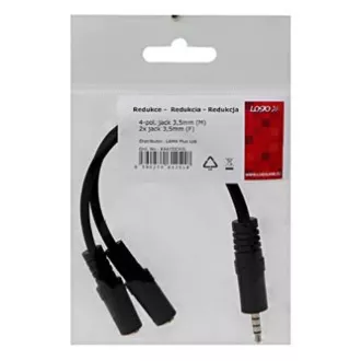 Audio redukce, Jack (3.5mm) samec 4-pólový - 2x Jack (3.5mm) samice, 0.2 m, stereo, černá, Logo, DOPRODEJ Audio redukce, Jack (3.5mm) samec 4-pólový - 2x Jack (3.5mm) samice, 0.2 m, stereo, černá, Logo, DOPRODEJ