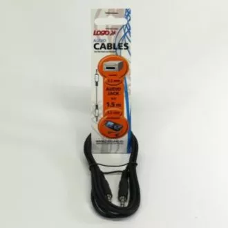 Audio kabel Jack (3.5mm) samec - Jack (3.5mm) samec, 1.5m, černý, Logo, DOPRODEJ Audio kabel Jack (3.5mm) samec - Jack (3.5mm) samec, 1.5m, černý, Logo, DOPRODEJ