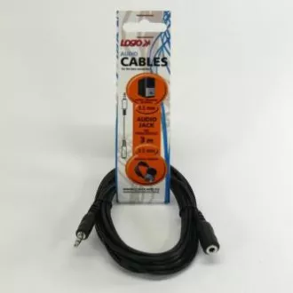 Prodlužovací audio kabel Jack (3.5mm) samec - Jack (3.5mm) samice, 3m, černá, Logo Prodlužovací audio kabel Jack (3.5mm) samec - Jack (3.5mm) samice, 3m, černá, Logo
