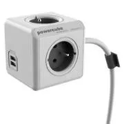 Síťový kabel 230V prodlužovací, CEE7 (vidlice) - POWERCUBE, 1.5m, EXTENDED USB, šedý, POWERCUBE, 4 zásuvky, PD 20W A+C