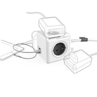 Síťový kabel 230V prodlužovací, CEE7 (vidlice) - POWERCUBE, 1.5m, EXTENDED USB, šedý, POWERCUBE, 4 zásuvky, PD 20W A+C Síťový kabel 230V prodlužovací, CEE7 (vidlice) - POWERCUBE, 1.5m, EXTENDED USB, šedý, POWERCUBE, 4 zásuvky, PD 20W A+C