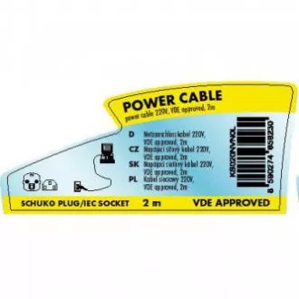 Síťový kabel 230V napájecí, CEE7 (vidlice) - C13, 2m, VDE approved, černý, Logo Síťový kabel 230V napájecí, CEE7 (vidlice) - C13, 2m, VDE approved, černý, Logo