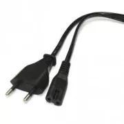 Síťový kabel 230V napájecí, CEE7/16 (eurozástrčka) - C7, 2m, VDE approved, černý, Logo, 2-pinová koncovka, DOPRODEJ